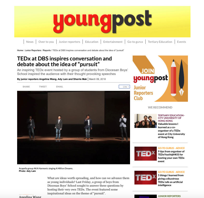 Youngpost featuring Till Kraemer giving a TEDx speech in DBS HK.
